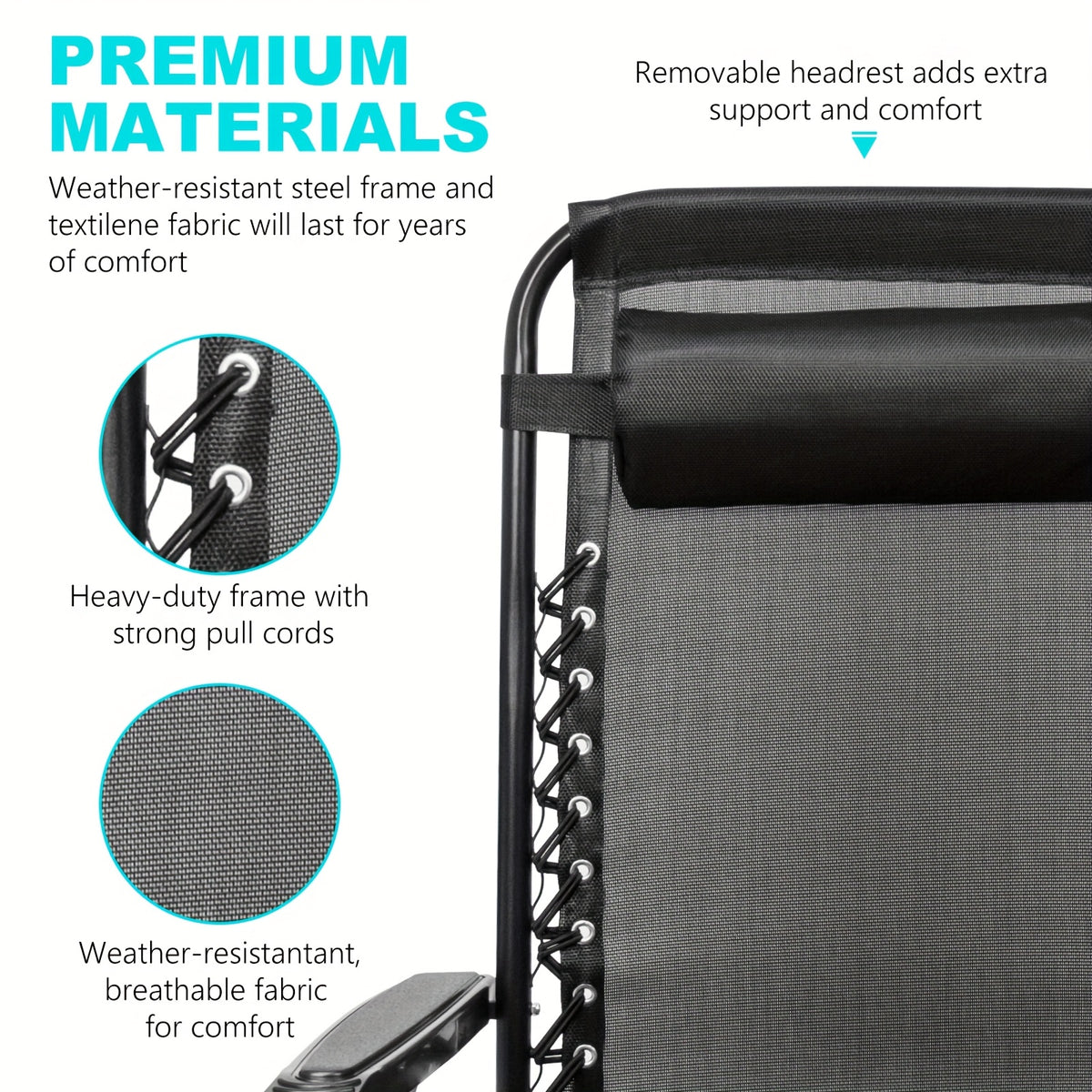 Portable Zero Gravity Lounge Chair with Adjustable Pillow, Single Folding Outdoor Recliner in Listed 26-Inch or 29-Inch Options for Patio, Beach and Camping Rest