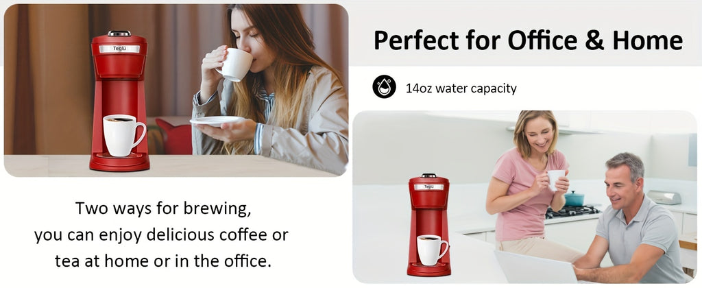 Single Serve Coffee Maker 2 in 1 for K Cup Pods & Ground Coffee, One-Button 2-Minute Brew, 6-14 oz Sizes, Auto Off, Compact for Office, Travel & Dorm, 4 Colors