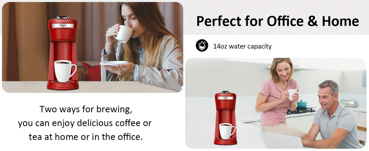 Single Serve Coffee Maker 2 in 1 for K Cup Pods & Ground Coffee, One-Button 2-Minute Brew, 6-14 oz Sizes, Auto Off, Compact for Office, Travel & Dorm, 4 Colors