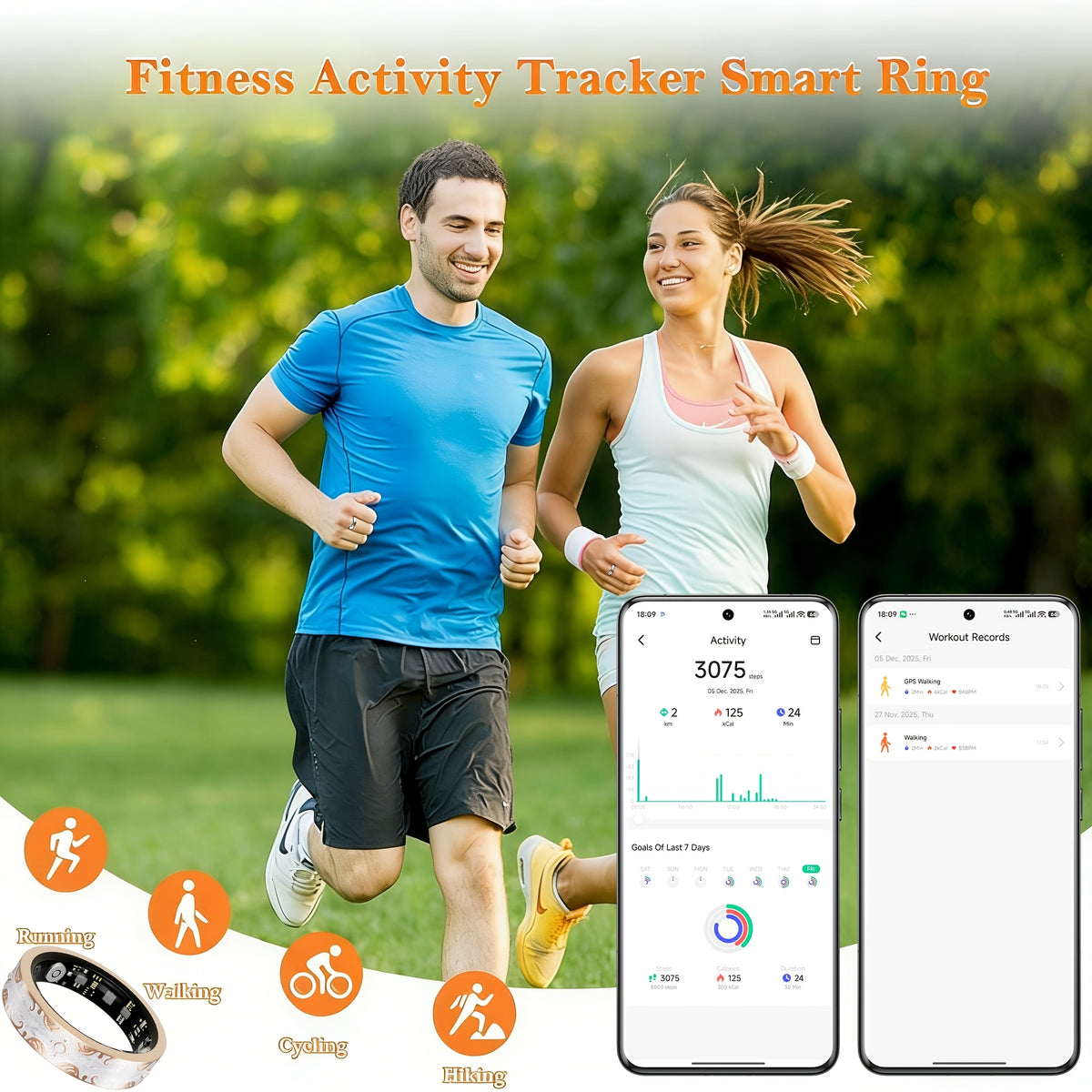 Photo Gesture Smart Ring for Women with Fitness and Sleep Tracking, Listed Strava Sync and iPhone Android Support, Five Colors in US Sizes 7–10