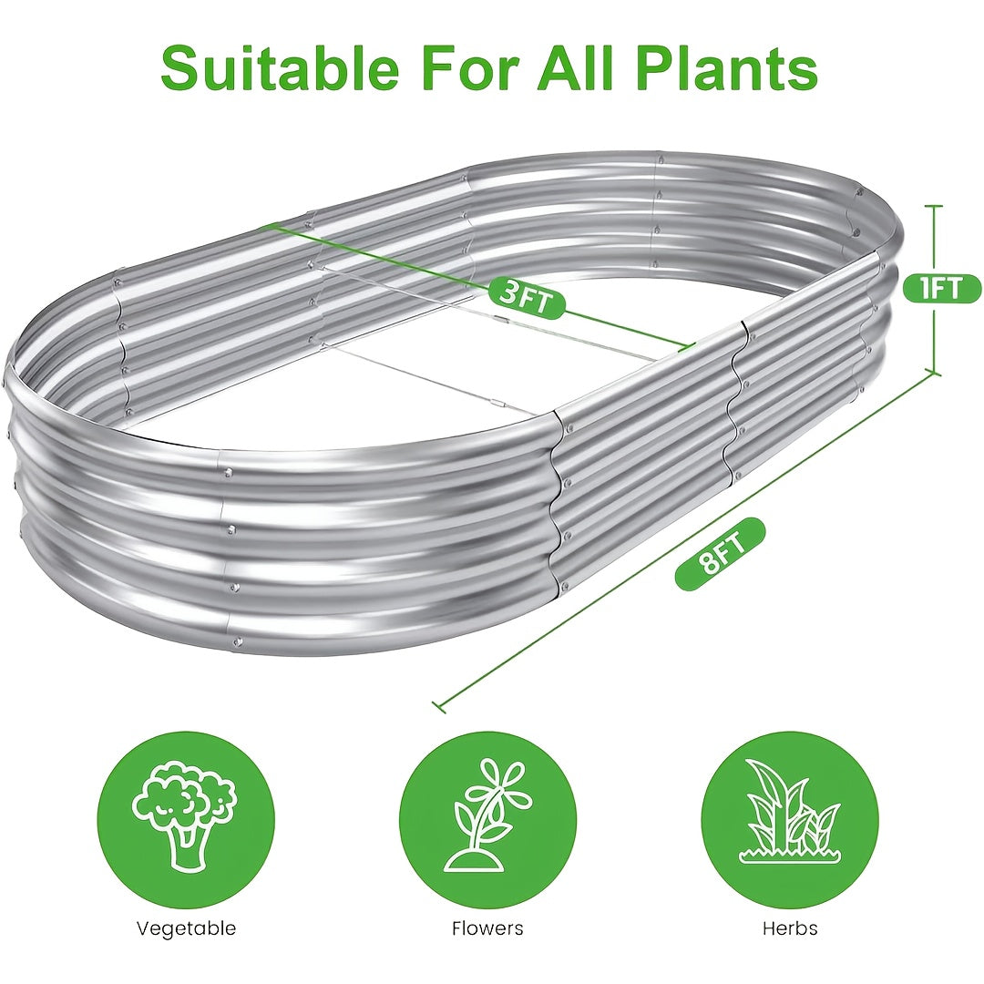 Oval Raised Garden Beds Two-Pack, Galvanized Metal Outdoor Vegetable Planters with 2x2x1, 4x2x1, 6x3x1 or 8x3x1 ft Size Options for Backyard Gardening