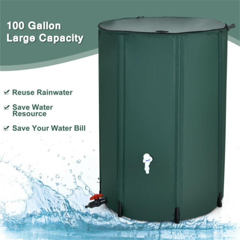 Rain Barrel Water Collection Tank with Multiple Listed Capacities, Plastic Garden Water Storage Container in Black or Green for Backyard Watering and Lawn Care