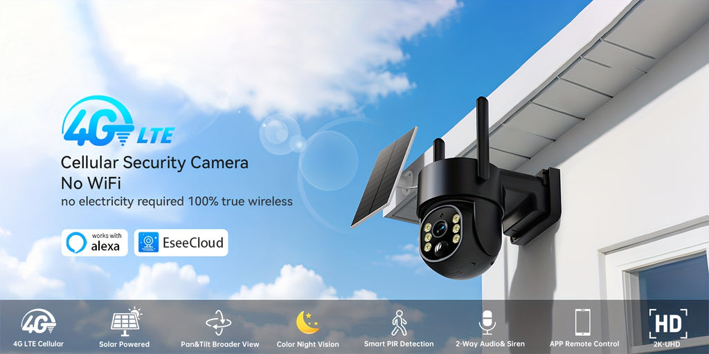 WESECUU 4G LTE Solar Security Camera with Listed 4MP Imaging, 8000mAh Battery, PTZ Live View and Two-Way Talk, Premium Black or Ivory White Outdoor Options