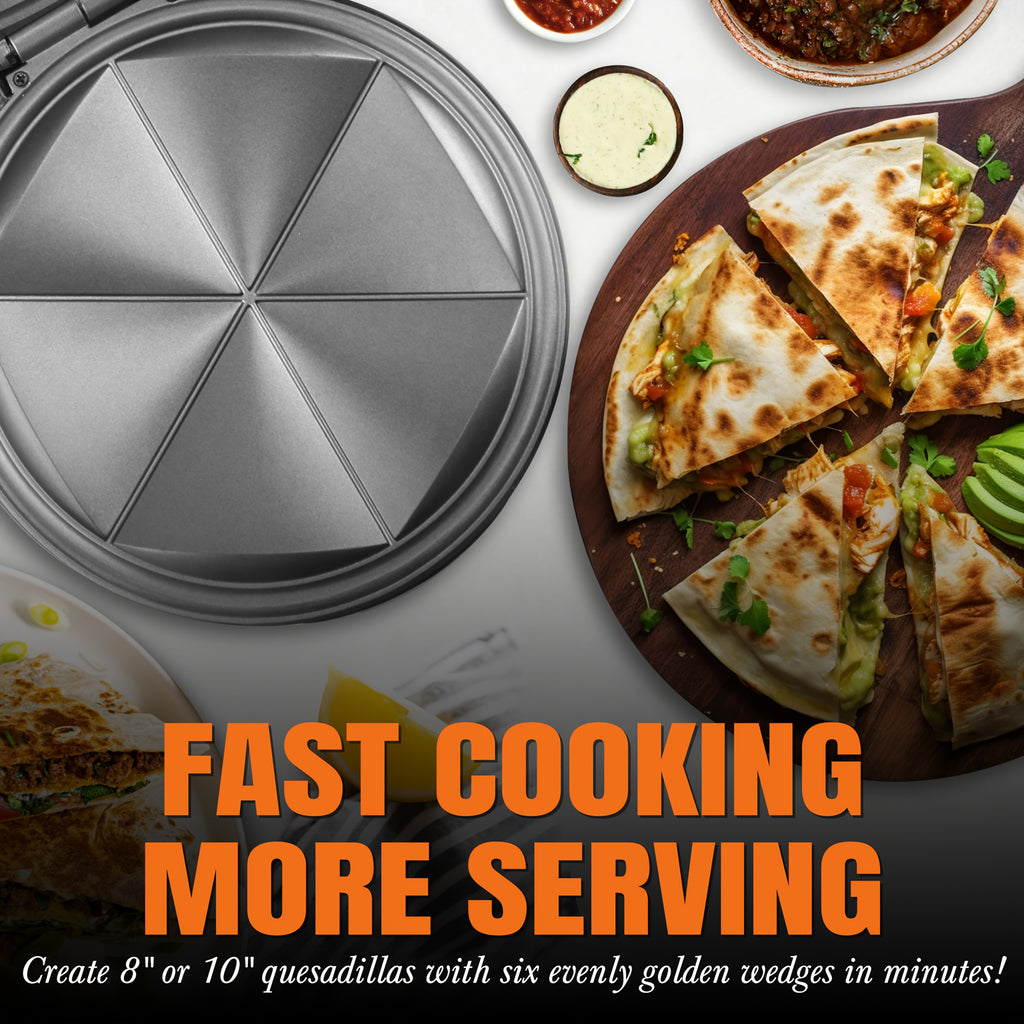 Electric Quesadilla Maker with Listed 9.5-Inch Size, Six-Wedge Design, Extra-Filling Wording and Non-Slip Feet for Home Grilled Cheese Meals in Red or Graphite