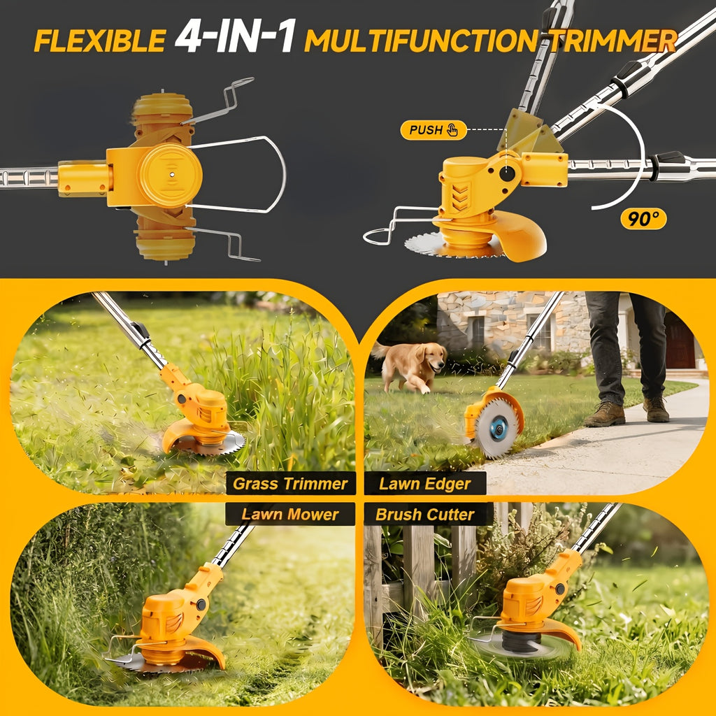 Battery Powered Weed Wacker with Lithium-Ion Battery and 3 Blade Types, Portable Cordless Grass Trimmer for Home Yard and Garden Care