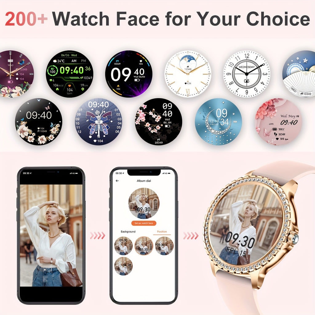 Women's Smartwatch by LIGE with Listed 1.32-Inch HD Display, Wireless Calling and 20 Sports Modes, Golden, Golden Mesh Belt or Silvery Options for iPhone Android