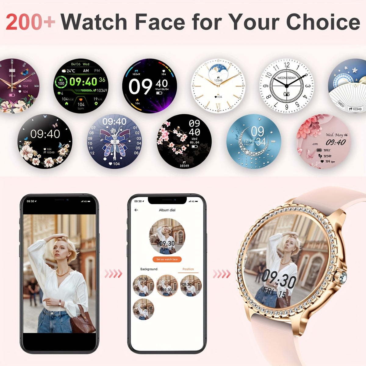 Women's Smartwatch by LIGE with Listed 1.32-Inch HD Display, Wireless Calling and 20 Sports Modes, Golden, Golden Mesh Belt or Silvery Options for iPhone Android