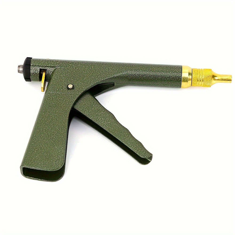Mushroom Tire Plugger Gun Kit for Compatible Tubeless Tires, Spring-Loaded Insertion Tool with Probe and Nozzle References in a Metal Material Selection