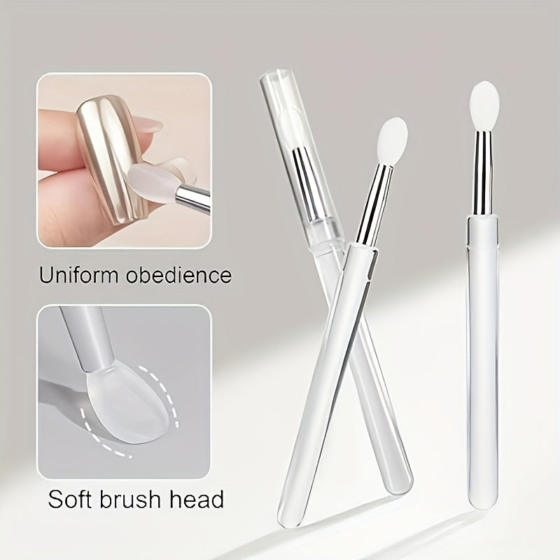 Silicone Nail Brush Set of Five with Listed Glitter Powder, Eyeshadow and Lip Application Uses, White, Pink or Red Options for Nail Art and Makeup Routines
