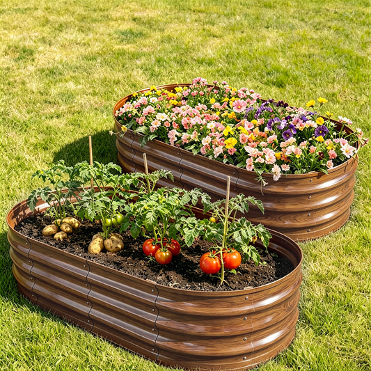 Oval Metal Raised Garden Beds with Listed Galvanized Finish, 4x2x1ft Pack Choices and 8x4x1ft Two-Pack Option for Outdoor Vegetable and Herb Planting Projects