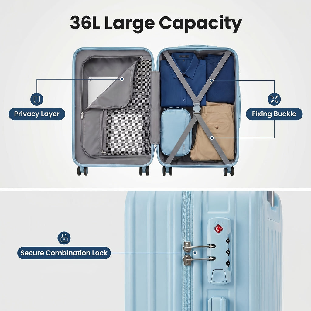 Hard-Shell Trolley Luggage with Zipper Closure and Solid-Color Design, Listed 20-Inch Pink, White, Yellow or Blue Set Labels and Dark Grey Single-Case Option