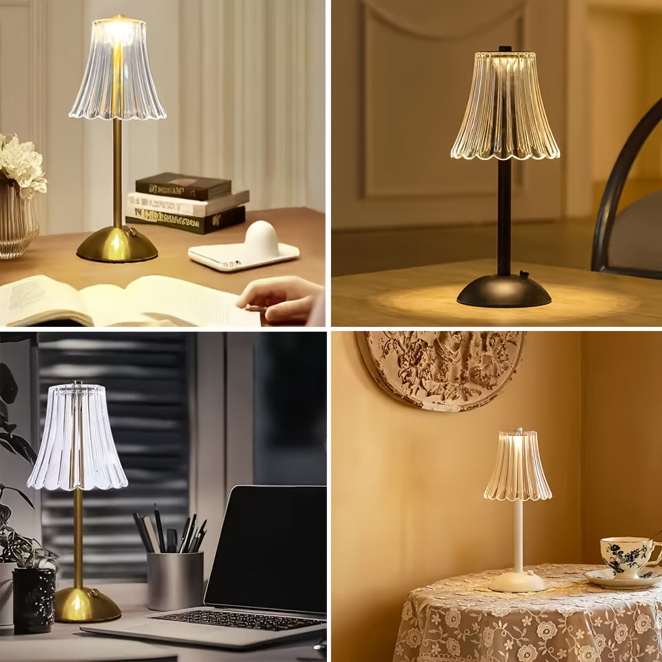 Touch Control Crystal Table Lamp with Three Light Tones, Dimmable LED Lighting, Wrought Iron Base and USB Rechargeable Battery, Single or Two-Lamp Options