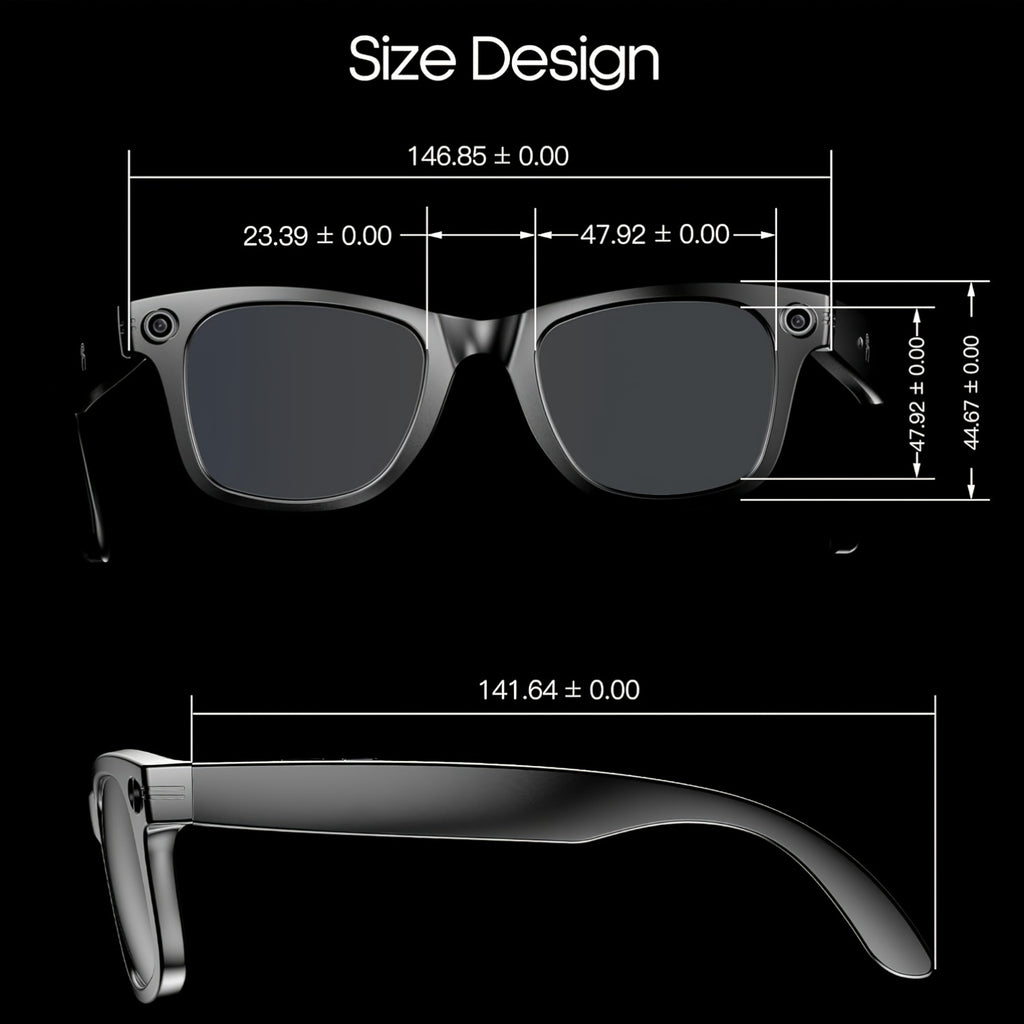 Camera Audio Smart Glasses with Replacement Lenses, Listed AI Translation, Object Recognition, Voice Assistant, Calls and Music for Everyday Wearable Use