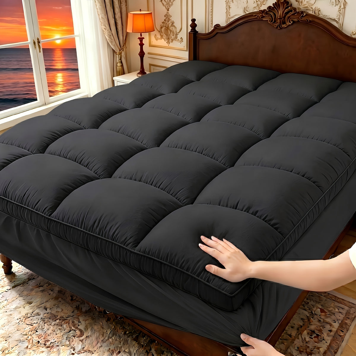 Pillow Top Mattress Pad with Deep Pocket Cover and Listed 7D Spiral Fiber Filling, Twin to California King Bedding with Multiple Color and Bamboo-Labeled Options