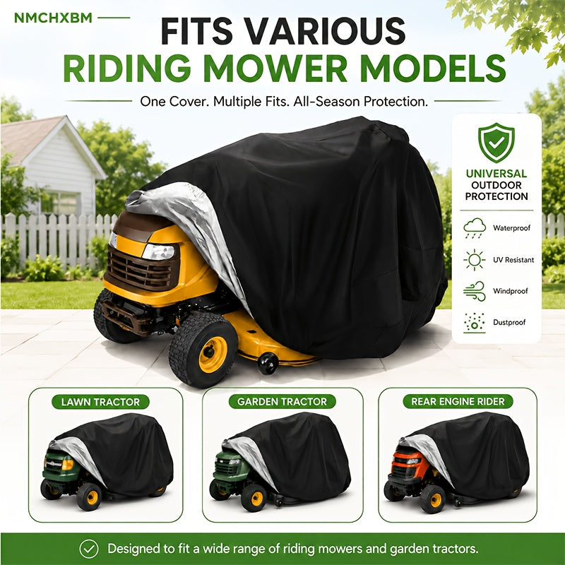 Lawn Mower Cover with Securing Straps and Storage Pockets, Black 800D Polyester Oxford Fabric Cover for Compatible Lawn Equipment and Tractor Storage