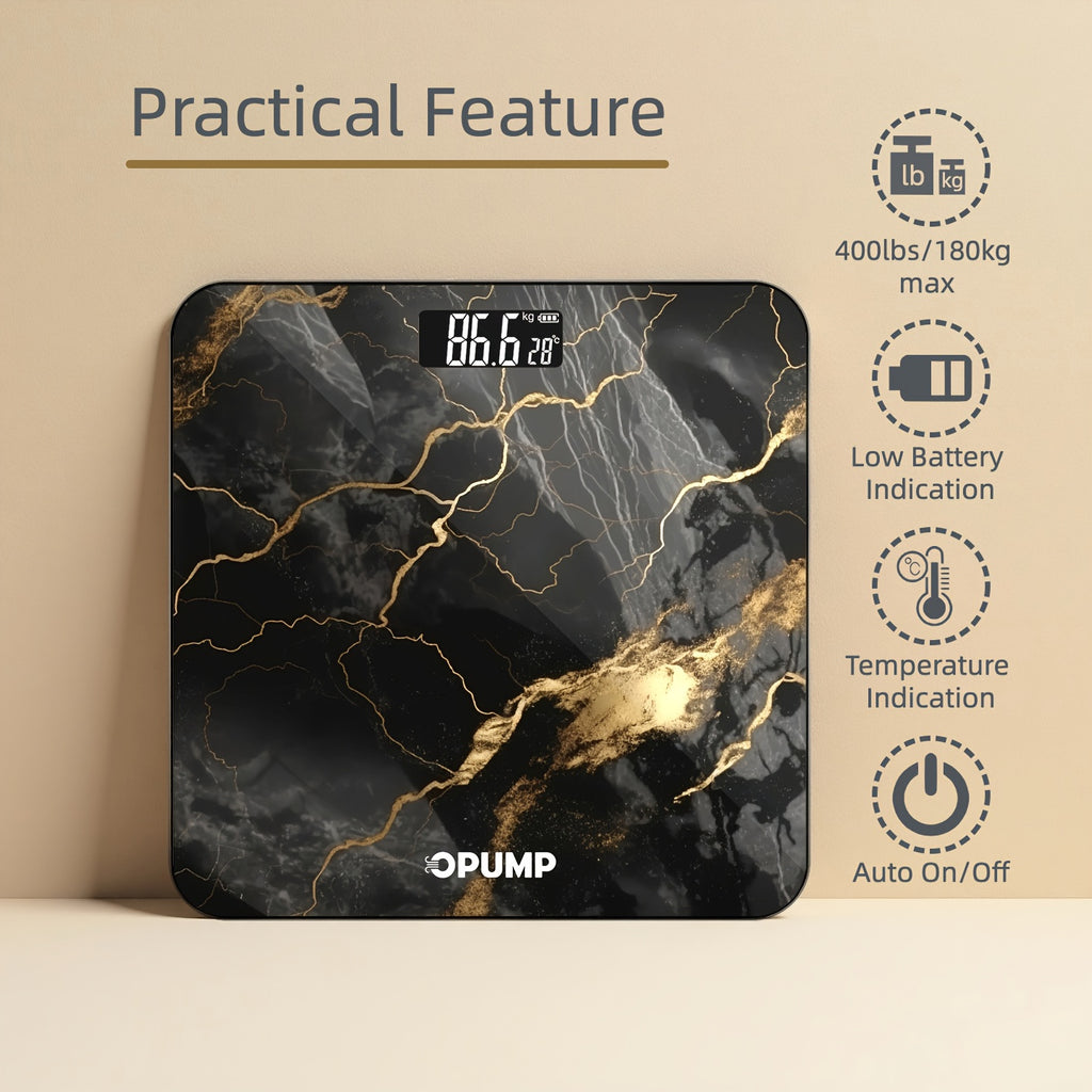 OPUMP Digital Bathroom Scale for Body Weight with Backlit LED Display, Listed 400lb/180kg Capacity and Included Batteries, Walnut Option for Daily Home Use