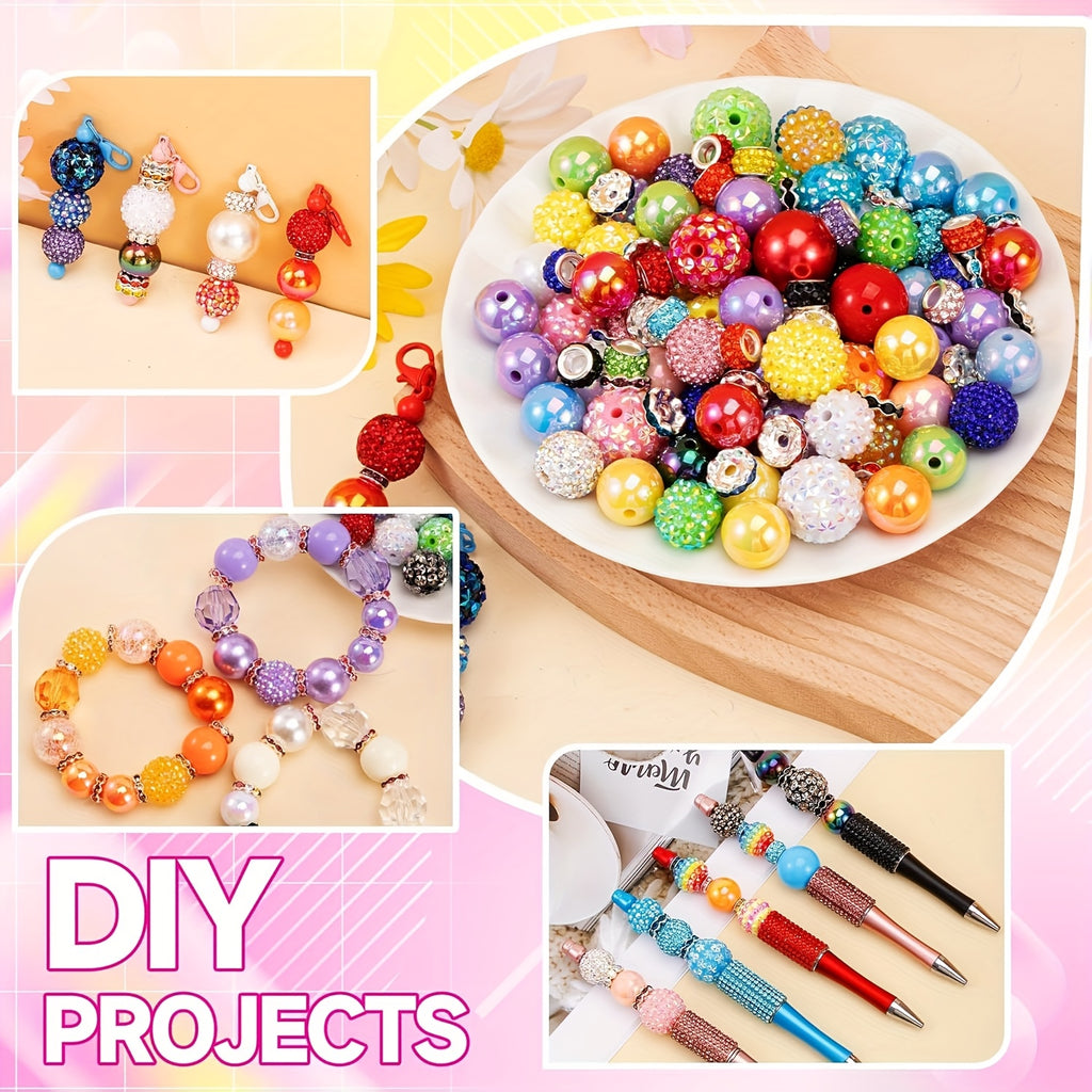 Bubblegum Beads for Beadable Pens, Listed 200-Piece Mixed Color Craft Assortment with 16mm and 20mm Chunky Bead Wording and Rondelle Spacers for DIY Keychain Projects