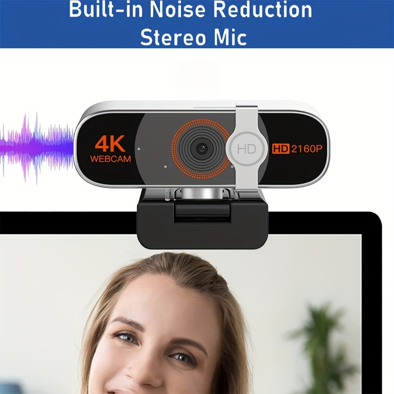 USB Autofocus 4K Webcam with Listed Dual Noise-Canceling Microphones and Privacy Cover, Three Silvery Gray Version Options for PC Meetings, Streaming and Online Classes