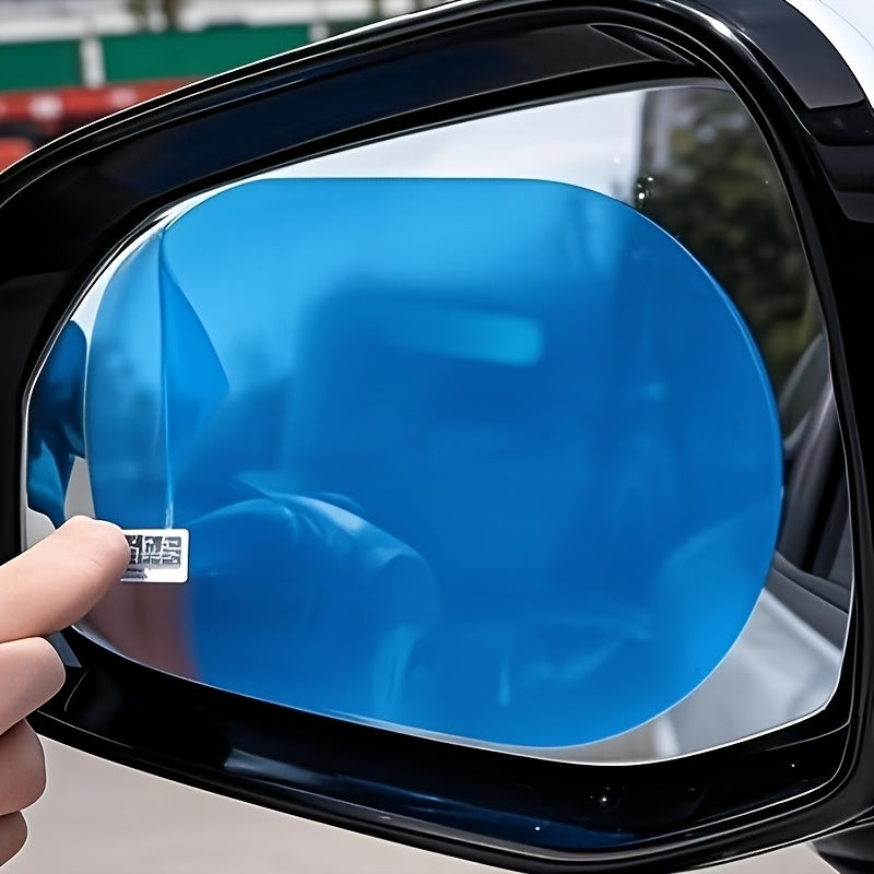 Car Mirror Anti Fog Film for Compatible Vehicle Mirror Surfaces, Four-Piece Two-Pair Set with Hydrophobic Coating Reference for Everyday Mirror Care
