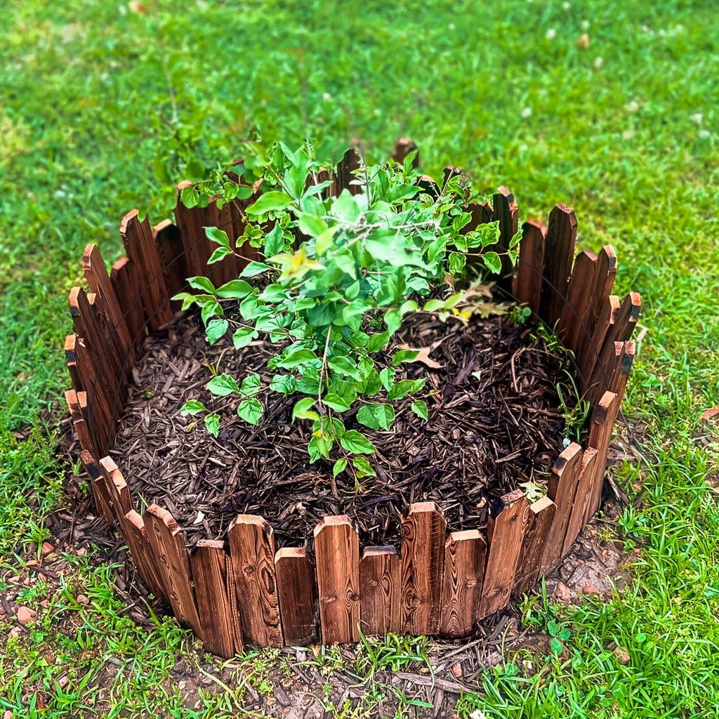 Wooden Garden Edging Border with Listed 47.2-Inch Length, Wire-Connected Decorative Picket Design for Flower Bed Outlines, Curved Paths and Landscape Accents