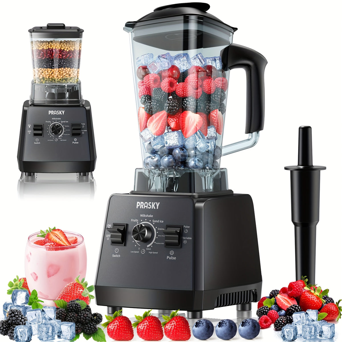 High Speed Blender 2400W, Professional Countertop Blender with 68oz Jar and Extra Container, 25000 RPM Smoothie Blender for Ice, Juices, Soups and Sauces, Kitchen Blender with Tamper