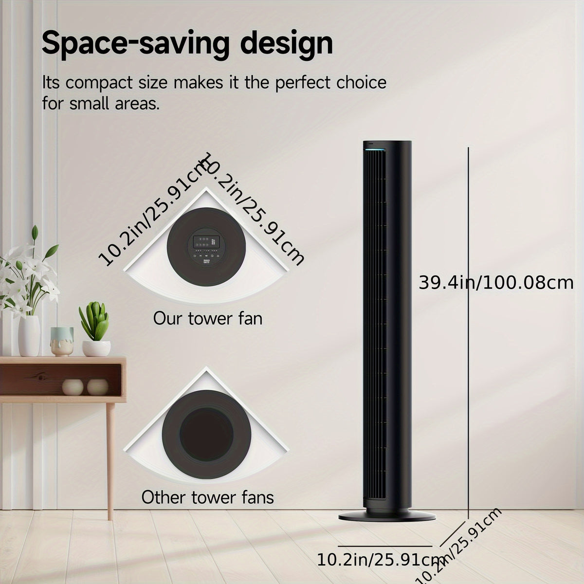 Oscillating Tower Fan in Black with 40-Inch Option Label, Listed Remote Control, Four Speeds, Timer and LED Display for Home Office and Living Room Airflow