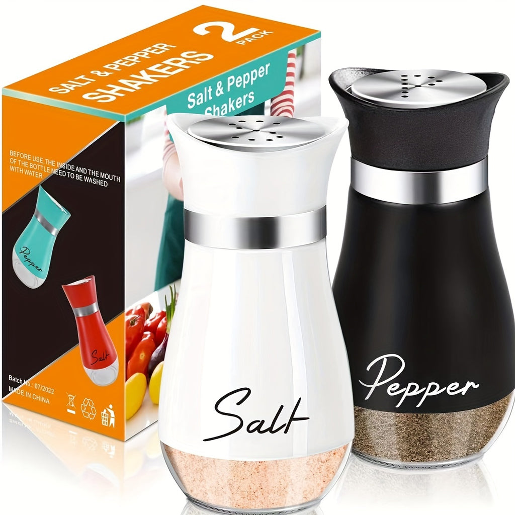 Salt and Pepper Shakers with Glass Bottoms and Stainless Steel Lids, Nine Color Set Options for Everyday Table Seasoning, Kitchen Dining, RV Meals and Barbecues