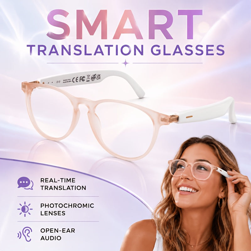 2026 Smart Translation Glasses with Real-Time Video Translation in 160+ Languages, Voice/Speech Translator, App-Controlled Photochromic Suitable for Men & Women, for Cycling, Office, Travel, Gift Device