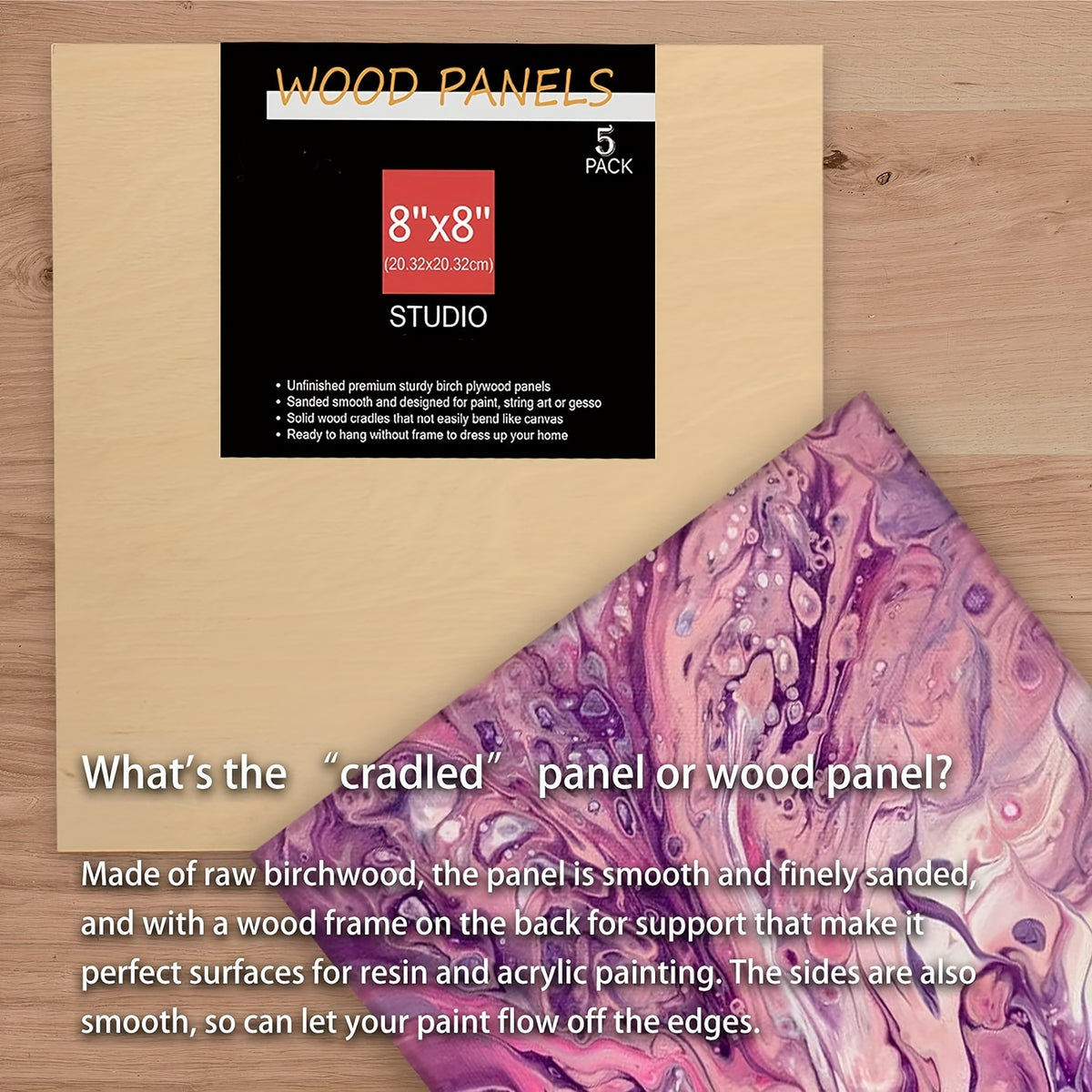 Cradled Wood Painting Panels by Cupohus, Unfinished Wooden Art Boards for Pouring Paint, DIY Crafts and Creative Projects with Multiple Size Options