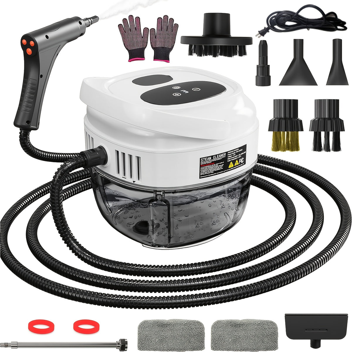 Handle-Controlled Steam Cleaning Machine with Listed 2500W Power and 57.48oz Water Tank, Black, Red or White Portable Steamer for Compatible Home and Car Surfaces