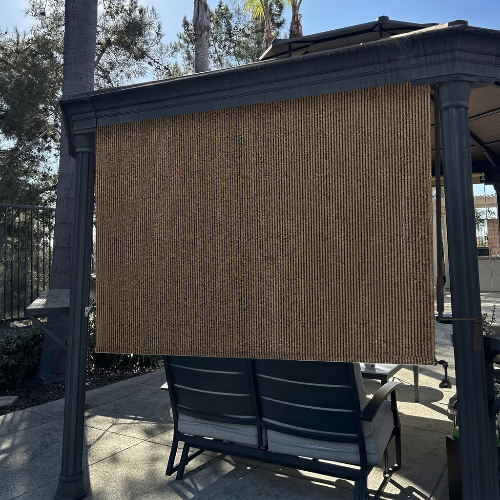 Cordless Patio Roller Shade with One-Piece Fabric and Spliced Pole Design for 6ft, 7ft and 8ft Widths, Gray, Mocha or Coffee Brown Outdoor Roll Up Blind Options