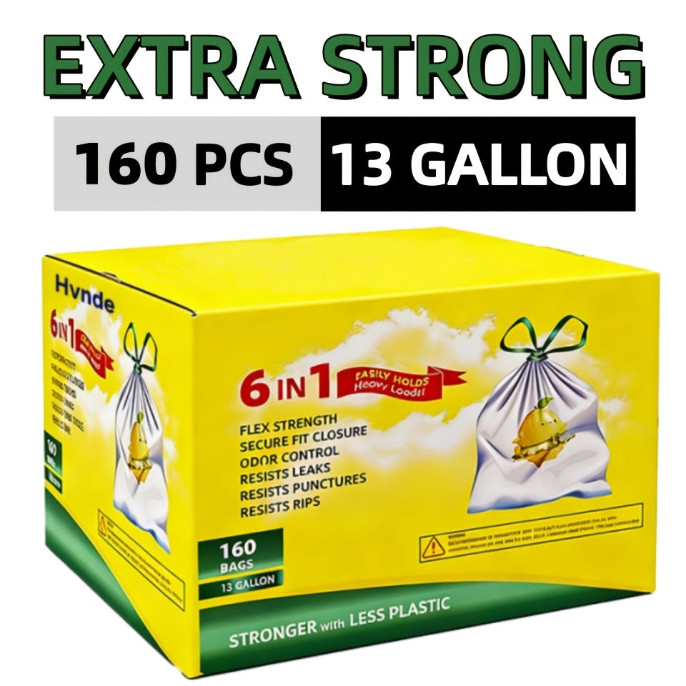 Boxed 13-Gallon Drawstring Garbage Bags, Disposable Household Bin Liners in Style 2 or Style 3 Options for Compatible Kitchen and Garden Waste Containers