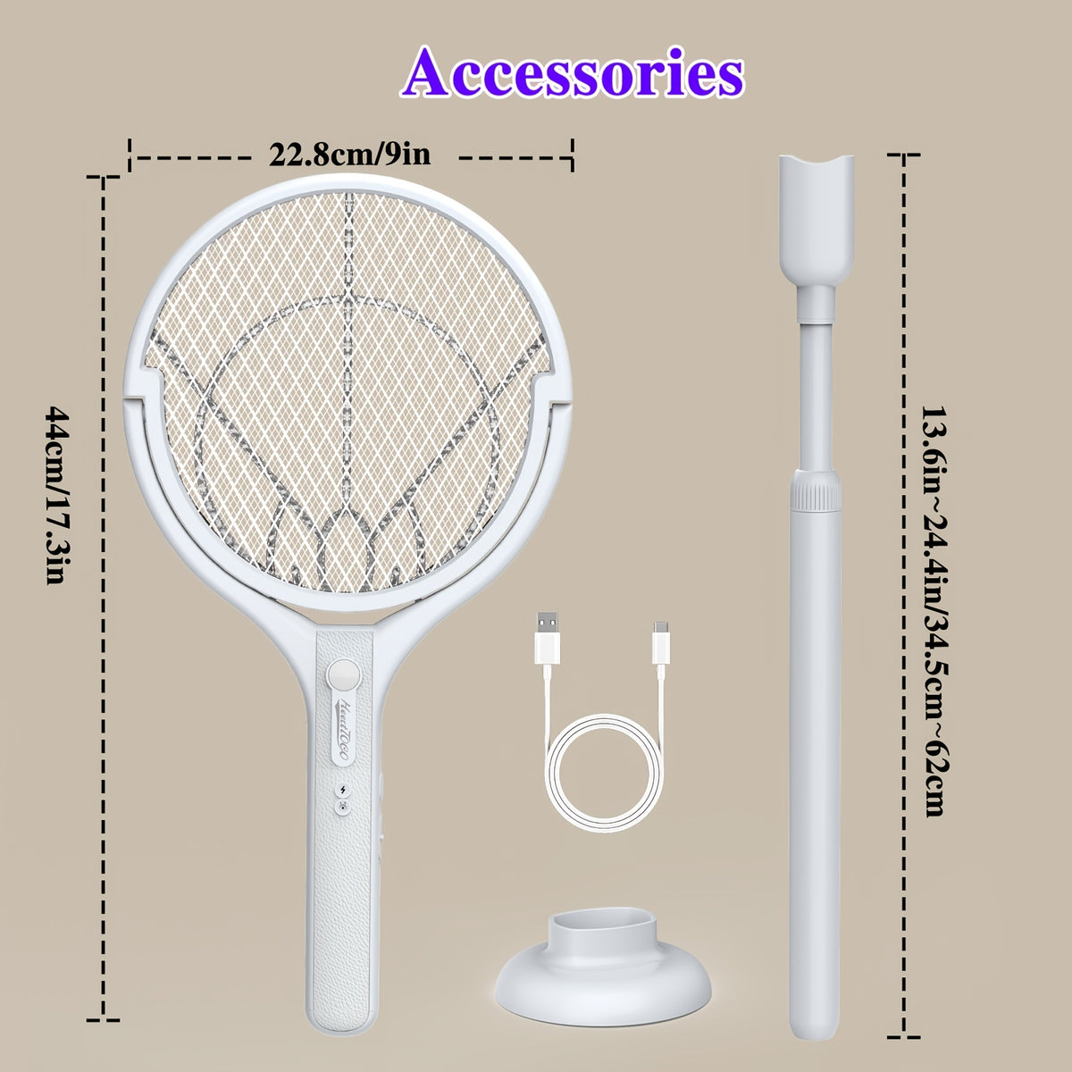 Electric Fly Swatter with Listed Type-C Rechargeable Design, Detachable Construction and Automatic Mode Wording, Single-Piece Indoor Insect-Control Tool