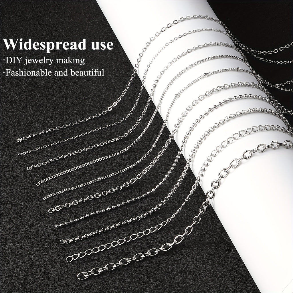 10 Rolls of 304 Stainless Steel Golden and Silvery Metal Chain, DIY Jewelry Making Material, Used for Jewelry Making