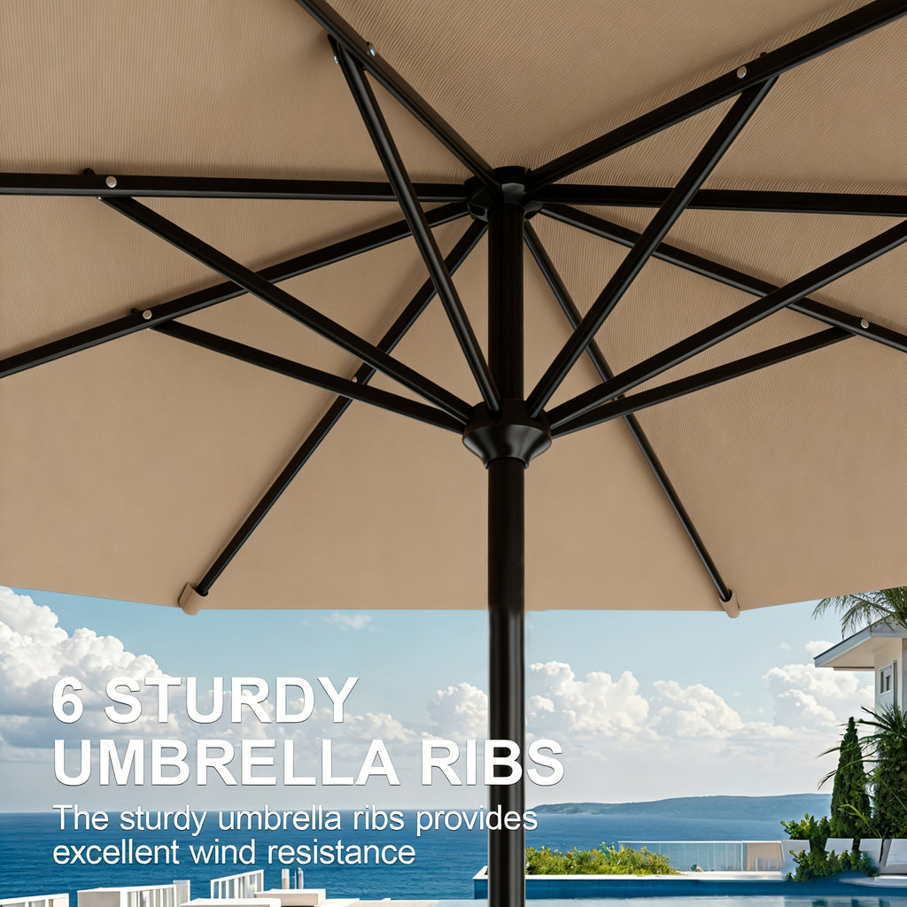 Rectangular Patio Umbrella with Listed 6.5 x 10 ft Canopy, Crank Operation and Six Ribs, Eight Color Options for Outdoor Dining Tables, Decks and Poolside Seating