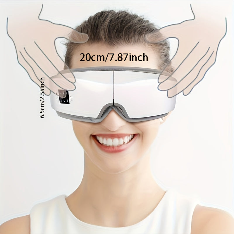 Heated Eye Massager with Air Pressure and Vibration, Portable 4D Massage Device with Music, Multiple Modes and LED Display for Home Relaxation