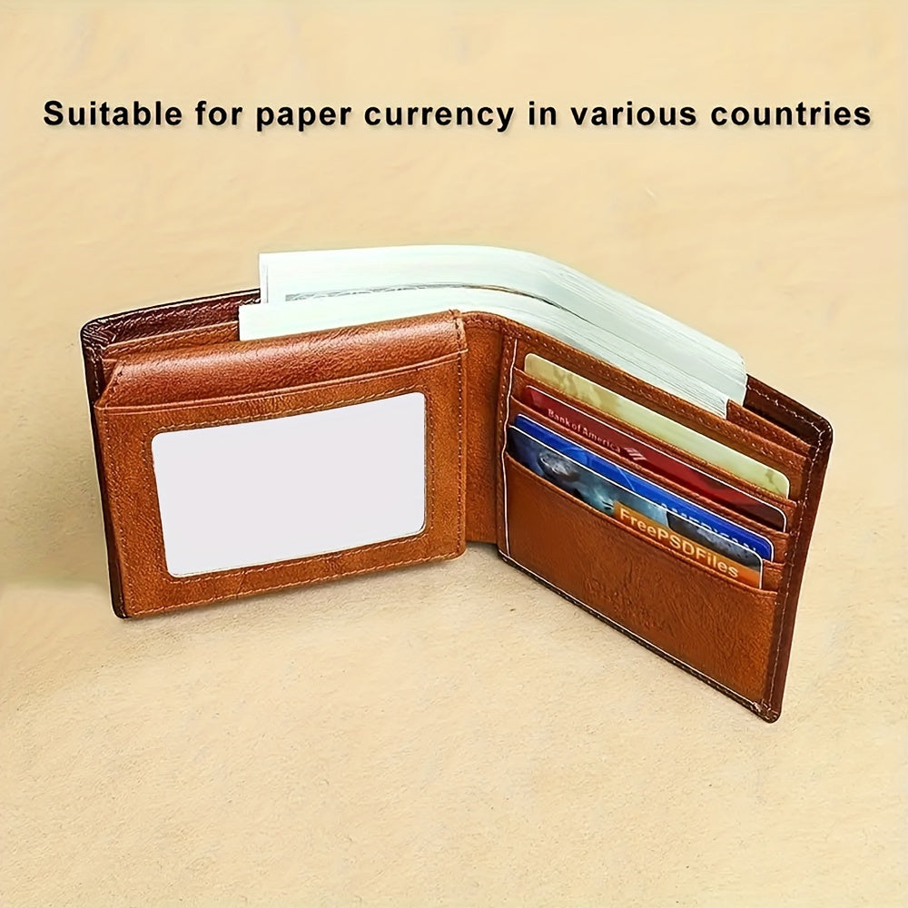 Retro Leather Bifold Wallet for Men, Short ID and Credit Card Holder with Listed 10 x 1 x 11 cm Size in Brown, Deep Blue, Coffee Color or Black for Everyday Carry