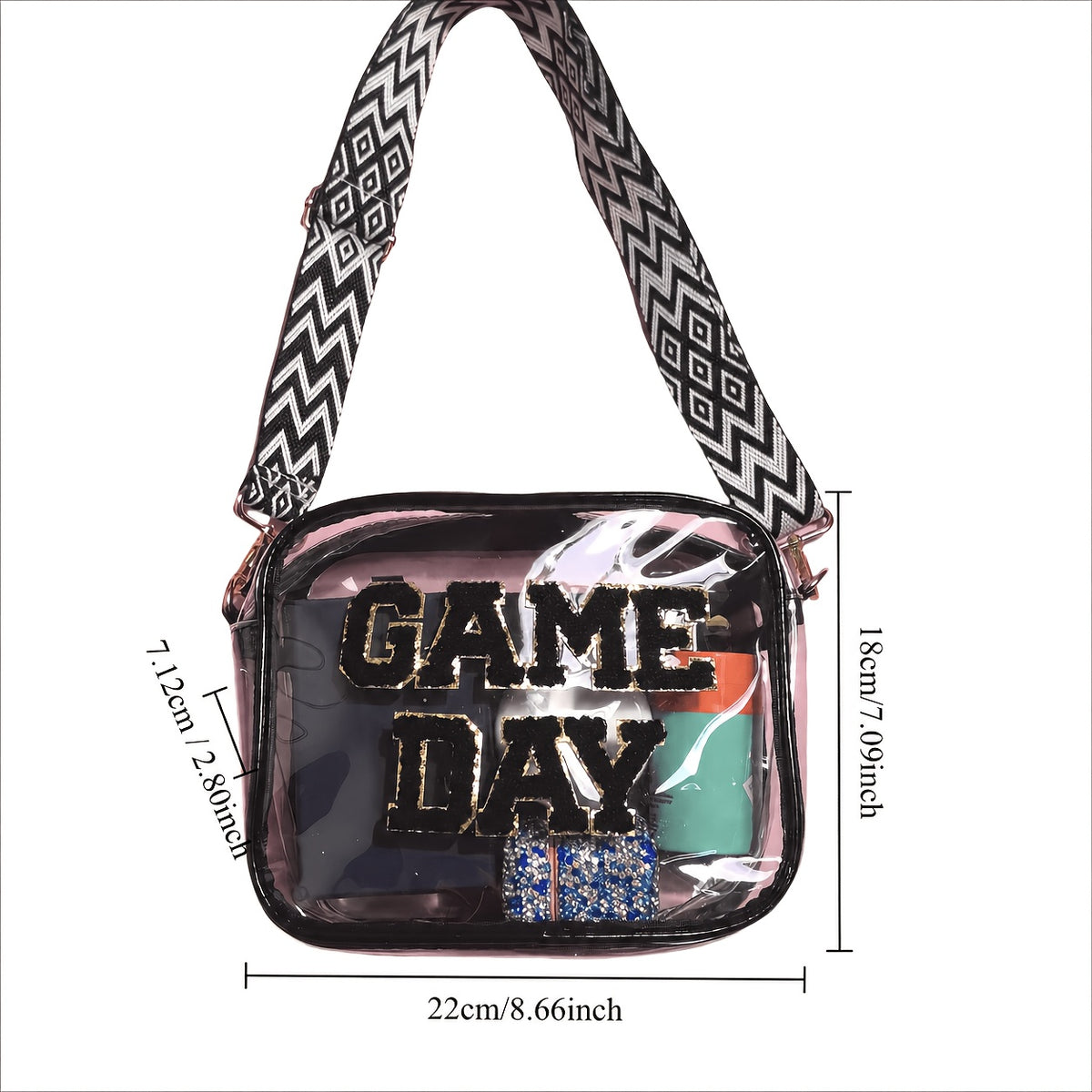 Clear Crossbody Bag with Listed PVC Transparent Body and Eight Color Options for Game Day Outfits, Concert Visits, Sports Events and Tailgating Plans