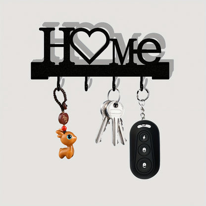 Home Love Key Hook Organizer for Wall-Mounted Entryway Storage, Single Decorative No-Drill Key Rack in Black, White, Grey or Blue for Hallways and Living Rooms