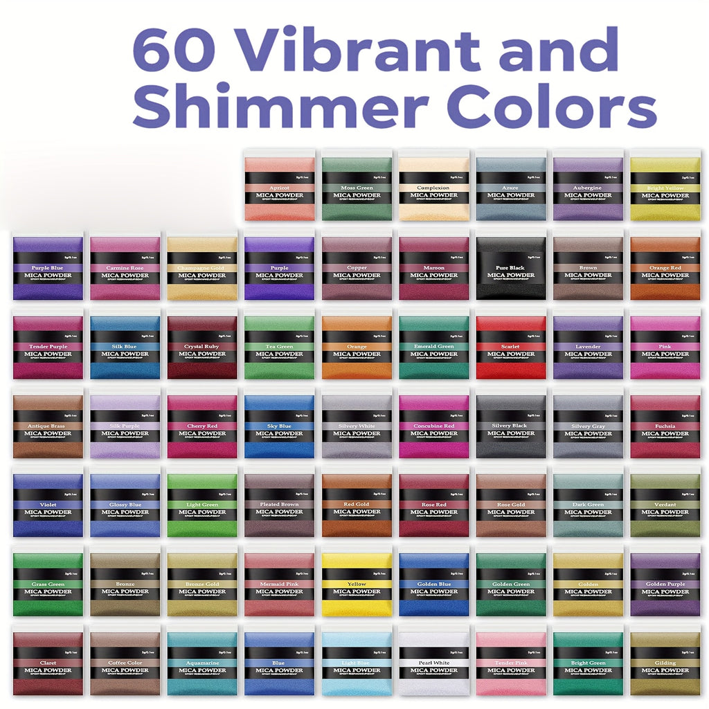 Shimmer Mica Powder Set, 60 Mixed Colors of Pigment for Compatible Epoxy Resin Art, Decorative Casting and Handmade Craft Projects at Home