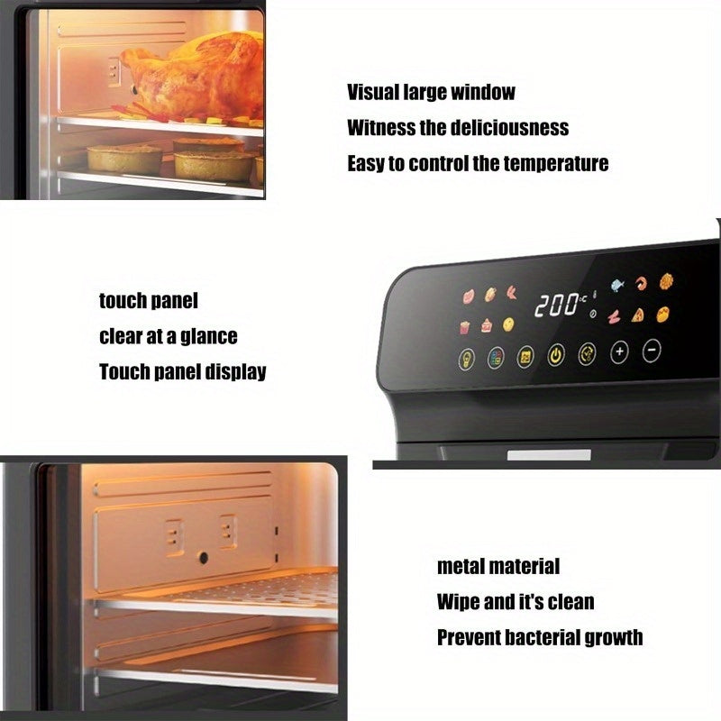 Countertop Air Fryer Oven Combo with LED Touchscreen and Viewing Window, Stainless Steel Convection Cooker for Roasting, Baking, Broiling and Reheating