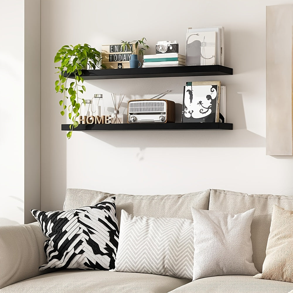Floating Wall Shelves Two-Pack with Listed 32-Inch Length and Hidden Bracket Design, White, Walnut or Brown Labels for Home Decor and Seasonal Displays