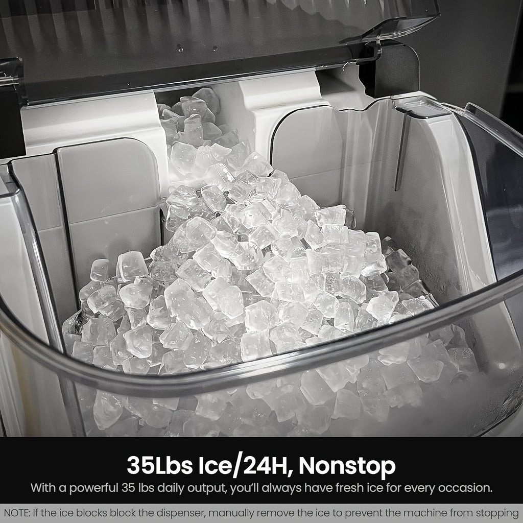 Pebble Ice Maker Countertop, 35lbs/Day Nugget Ice or 26lbs/Day Bullet Ice Machine with One-Click Operation and Self-Cleaning, Ice Basket and Scoop Included for Home, Kitchen and Office