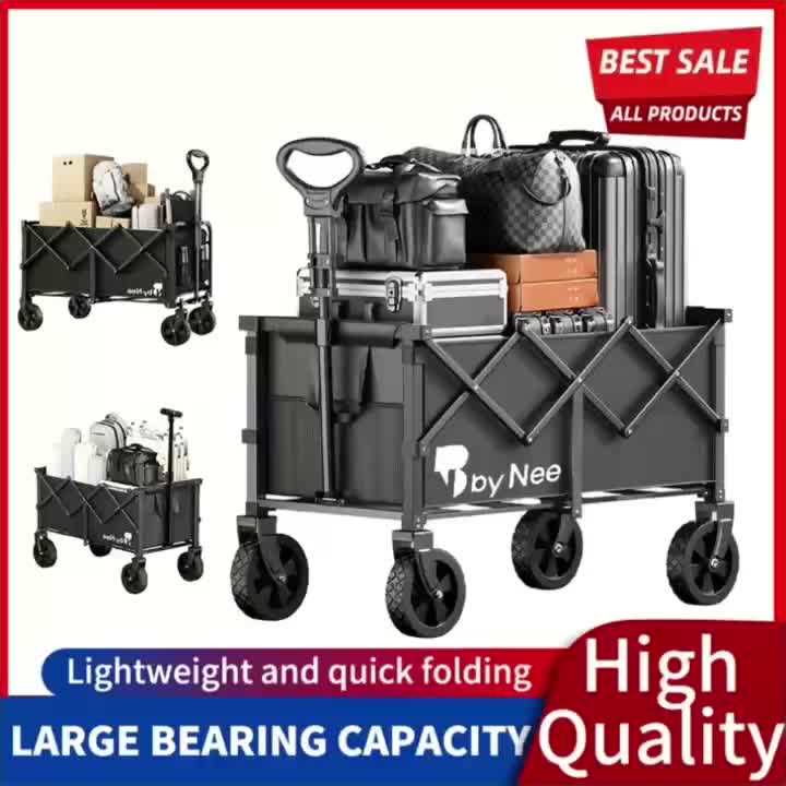 All-Terrain Folding Wagon with Heavy-Duty Metal Frame, Collapsible Camping and Garden Utility Cart for Picnics, Shopping and Outdoor Gear Transport