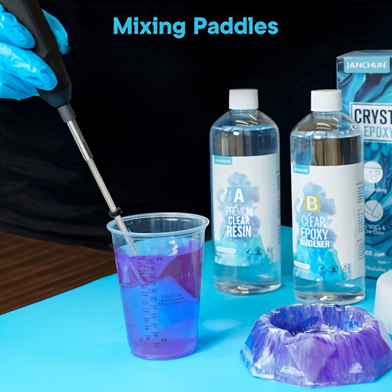 Resin Mixing Paddles by JANCHUN, 6 Reusable Stirring Attachments with Extension Stick for Compatible Drills and Small-Batch Epoxy Casting Projects