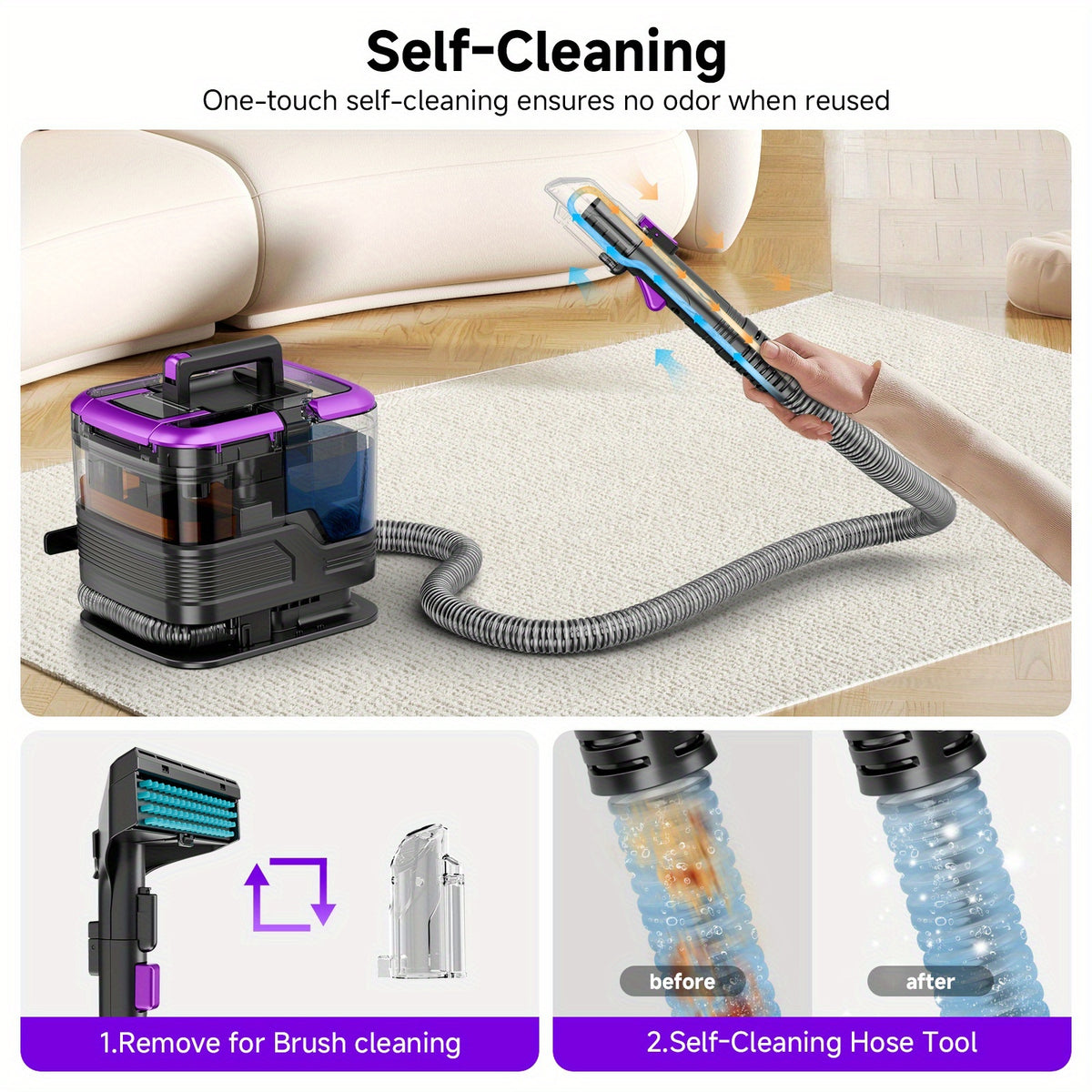 Upholstery Cleaner Machine, Portable Carpet Spot Cleaner with 30Kpa Suction and Dual-Size Brush Head for Pet Stains, Couch, Stairs and Car Seats