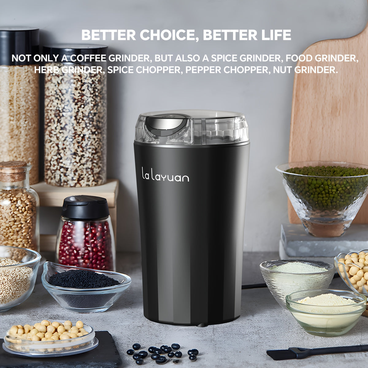 Coffee Bean Grinder with 200W Motor and Stainless Steel Chamber, One-Touch Electric Blade Mill for Home Coffee and Spice Prep, 2.7oz Capacity