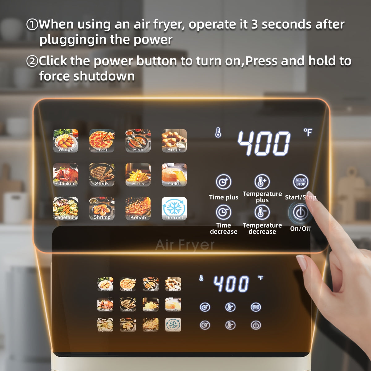 Viewing-Window Air Fryer Oven with Listed 10Qt Capacity, 12-in-1 Cooking Design, Touchscreen Controls and Nonstick Basket in Cream White or Black for Kitchen Use