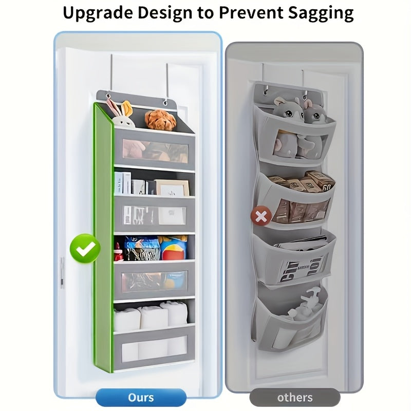Four-Tier Fabric Door Organizer in Grey, Over-the-Door Pocket Storage for Bedroom Essentials, Bathroom Items and Closet Organization