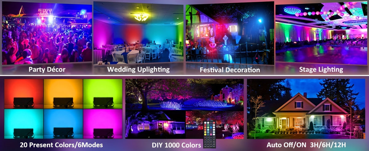 RGB LED Flood Lights with Listed 25W Power and 44-Key Remote, Color Changing Party Uplighting with Brightness Controls, Timer and Memory for Weddings and Events